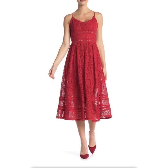 NSR Dresses & Skirts - Nsr Red Women’s Sleeveless Floral Lace Midi Dress BNWT Side Zipper Size Large